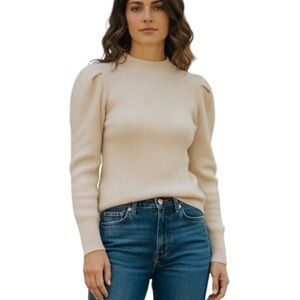 NWT ASTR Ribbed Knit Cut Out Puff Sleeve Pullover Sweater Size Women's10/L Cream
